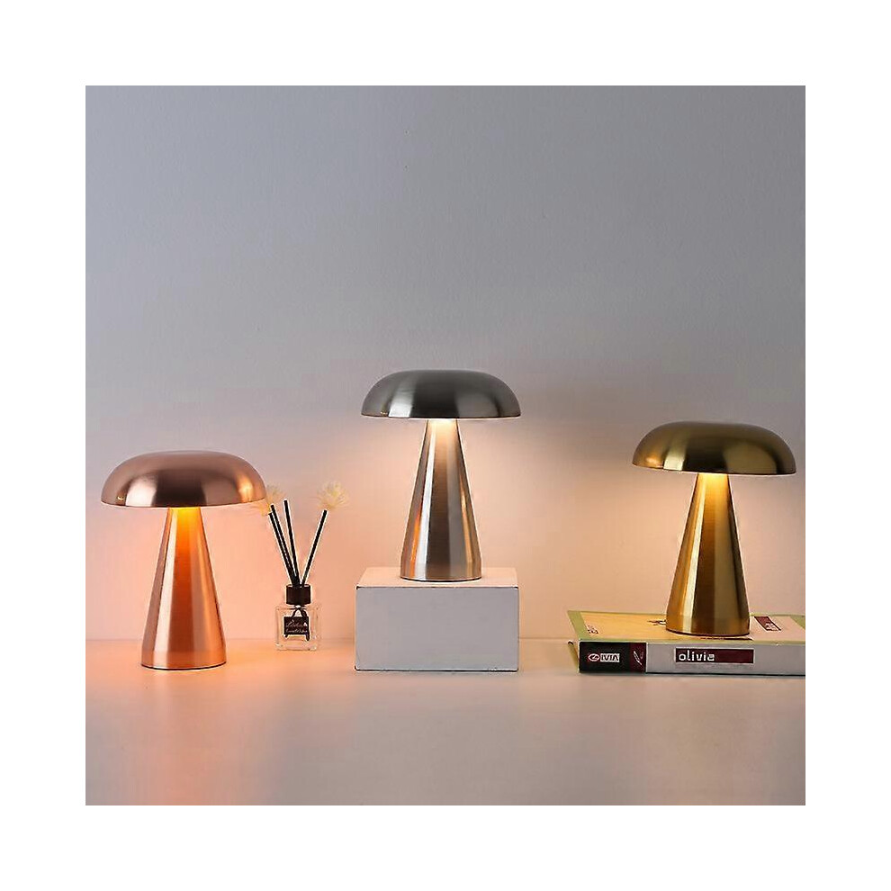 (Silver, One size) LED Mushroom Bud Table Lamp Rechargeable Touch Three-tone Lighting For Cafe Bar Restaurant Living Room Bedroom Study Decoration-1pc-image-OPC-PG5BQK2-NEW