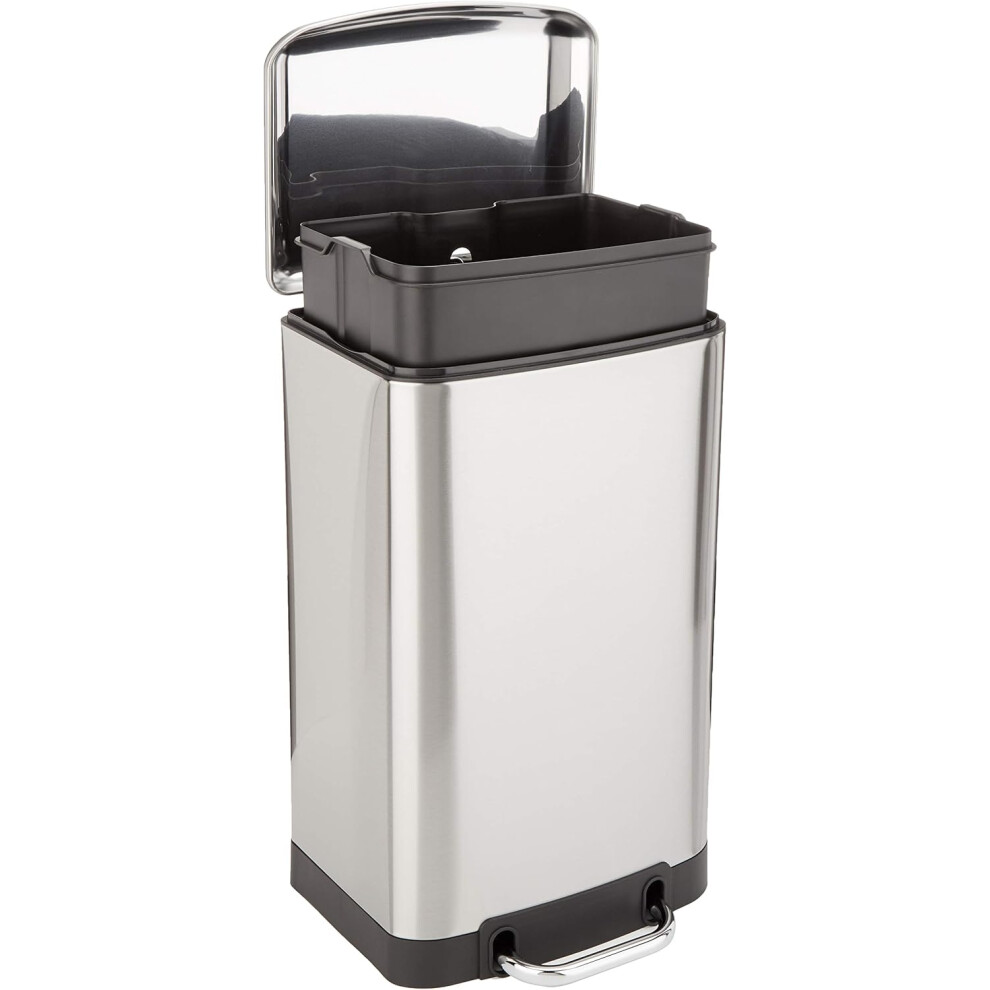 (20L) Smudge Resistant Small Rectangular Trash Can with Soft-Close Foot Pedal for Bathroom, Bedroom, Living room or Office, 20 Liter / 5.3 Gallon, Nickel
