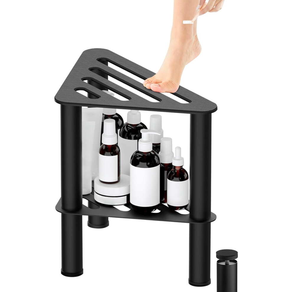 (Black) Shower Foot Rest Bench for Inside Shower with Storage Shelf, Small Step Stools, Waterproof Non-Slip Shower Chair Seat for Bathroom Spa