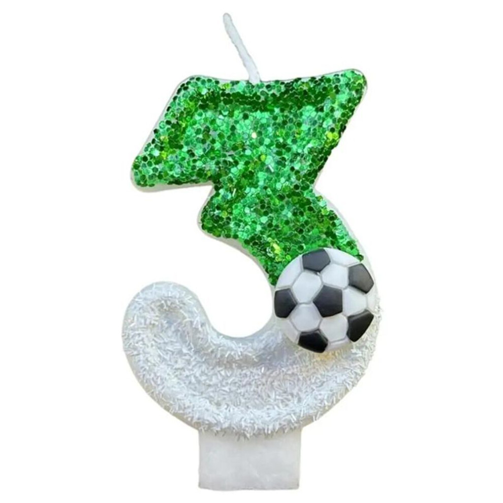 (3) Football Children&apos;s Birthday Candles Number 0-9 Green Sparkles Birthday Creative Soccer Candle For Boy Party Cake Top Decoration