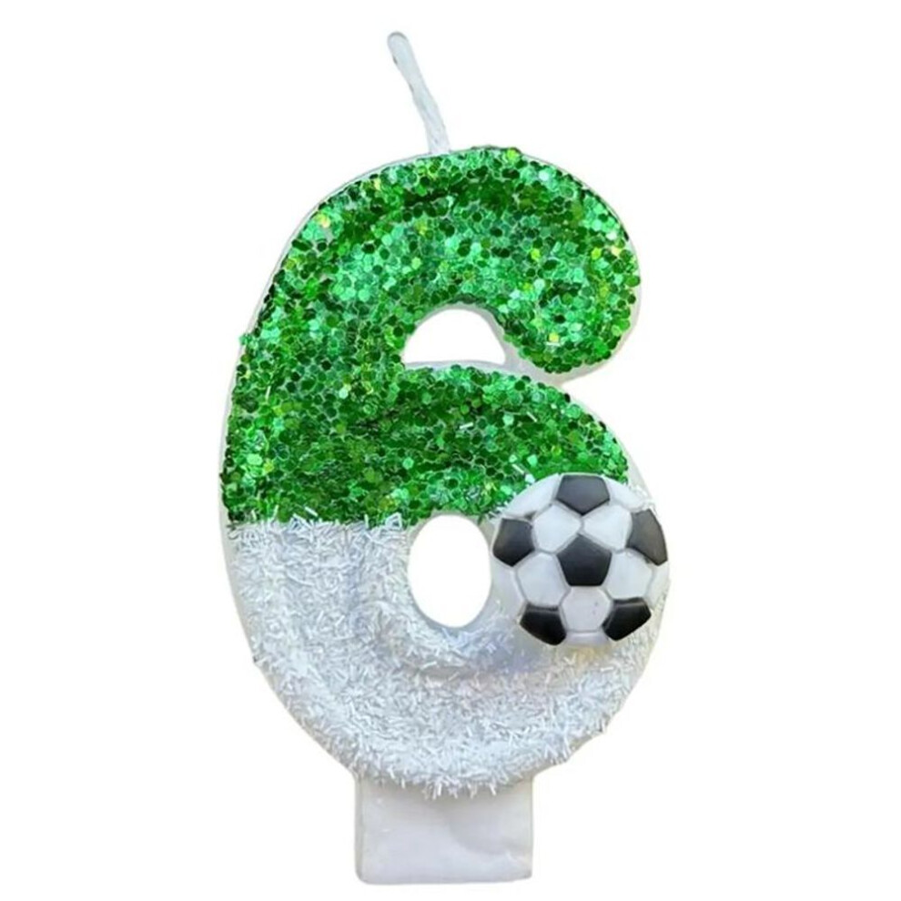 (6) Football Children&apos;s Birthday Candles Number 0-9 Green Sparkles Birthday Creative Soccer Candle For Boy Party Cake Top Decoration