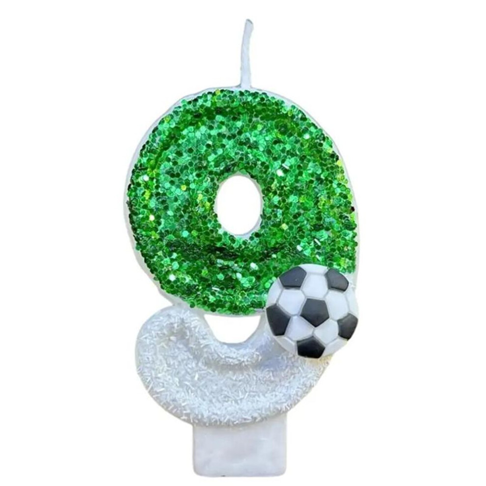 (9) Football Children&apos;s Birthday Candles Number 0-9 Green Sparkles Birthday Creative Soccer Candle For Boy Party Cake Top Decoration