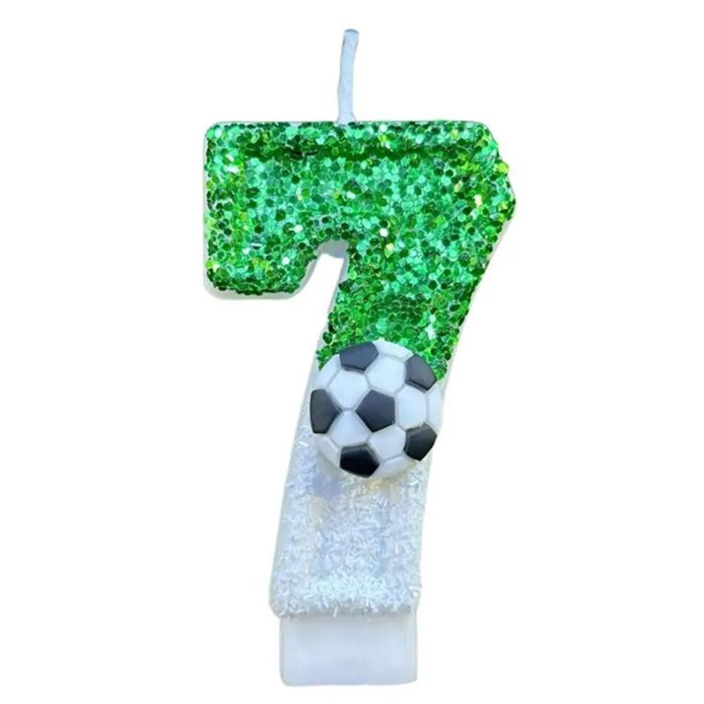 (7) Football Children&apos;s Birthday Candles Number 0-9 Green Sparkles Birthday Creative Soccer Candle For Boy Party Cake Top Decoration