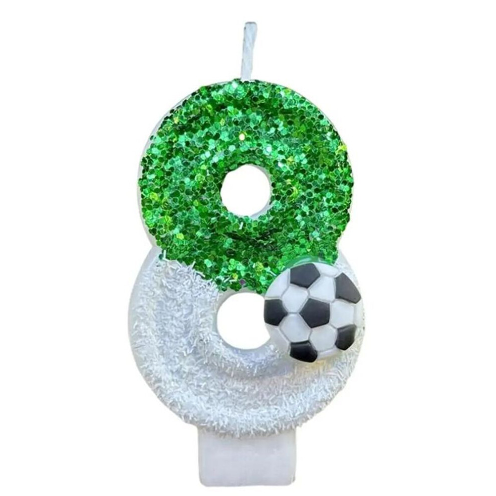 (8) Football Children&apos;s Birthday Candles Number 0-9 Green Sparkles Birthday Creative Soccer Candle For Boy Party Cake Top Decoration