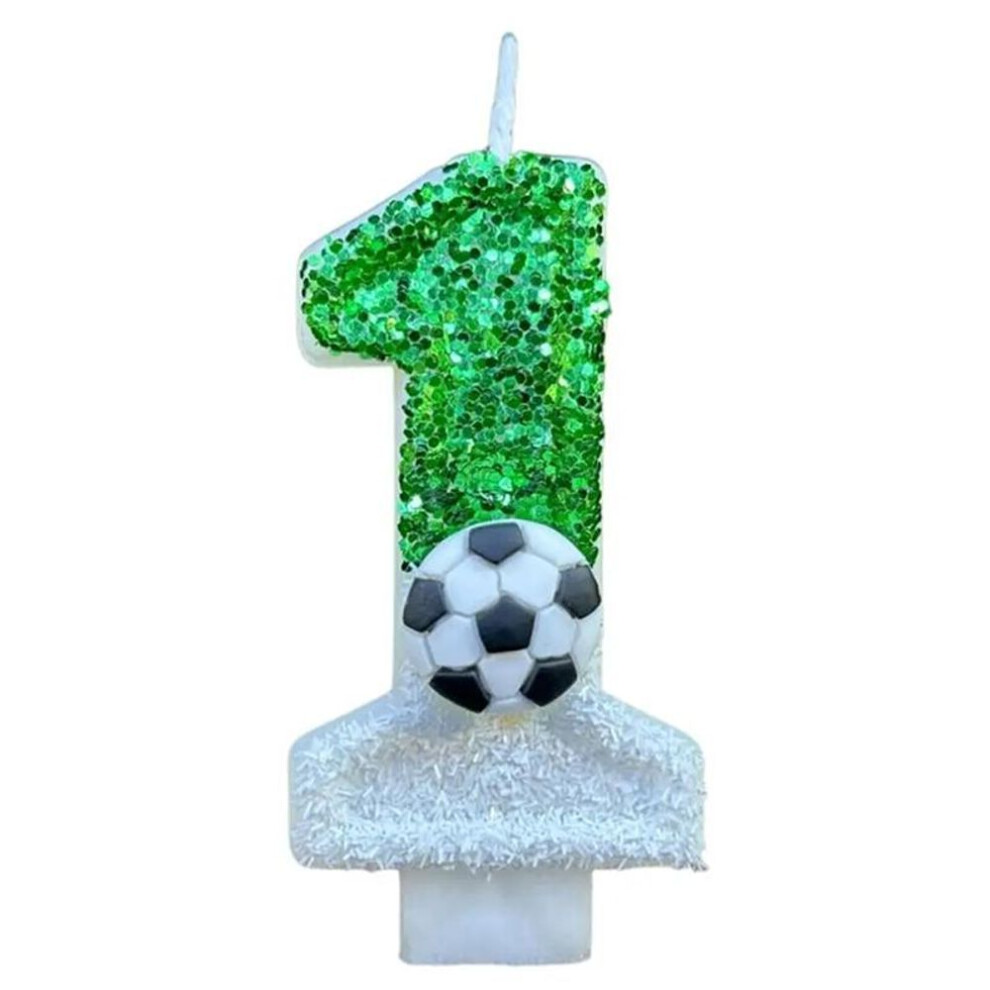 (1) Football Children&apos;s Birthday Candles Number 0-9 Green Sparkles Birthday Creative Soccer Candle For Boy Party Cake Top Decoration