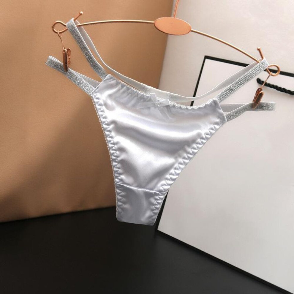 (white, One size) Sexy Satin Cool Silky Hollow Fashionable Solid Color Cotton Panties Women&apos;s Low Waist Hollow Sexy Thongs Underwear
