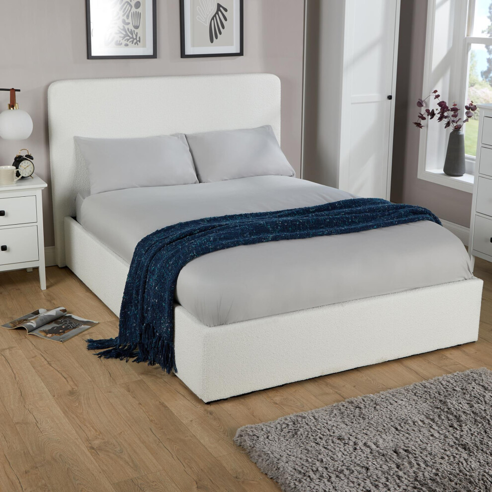 (King Size) Ottoman Upholstered Storage Bed Gas Lift Cream Boucle Finish