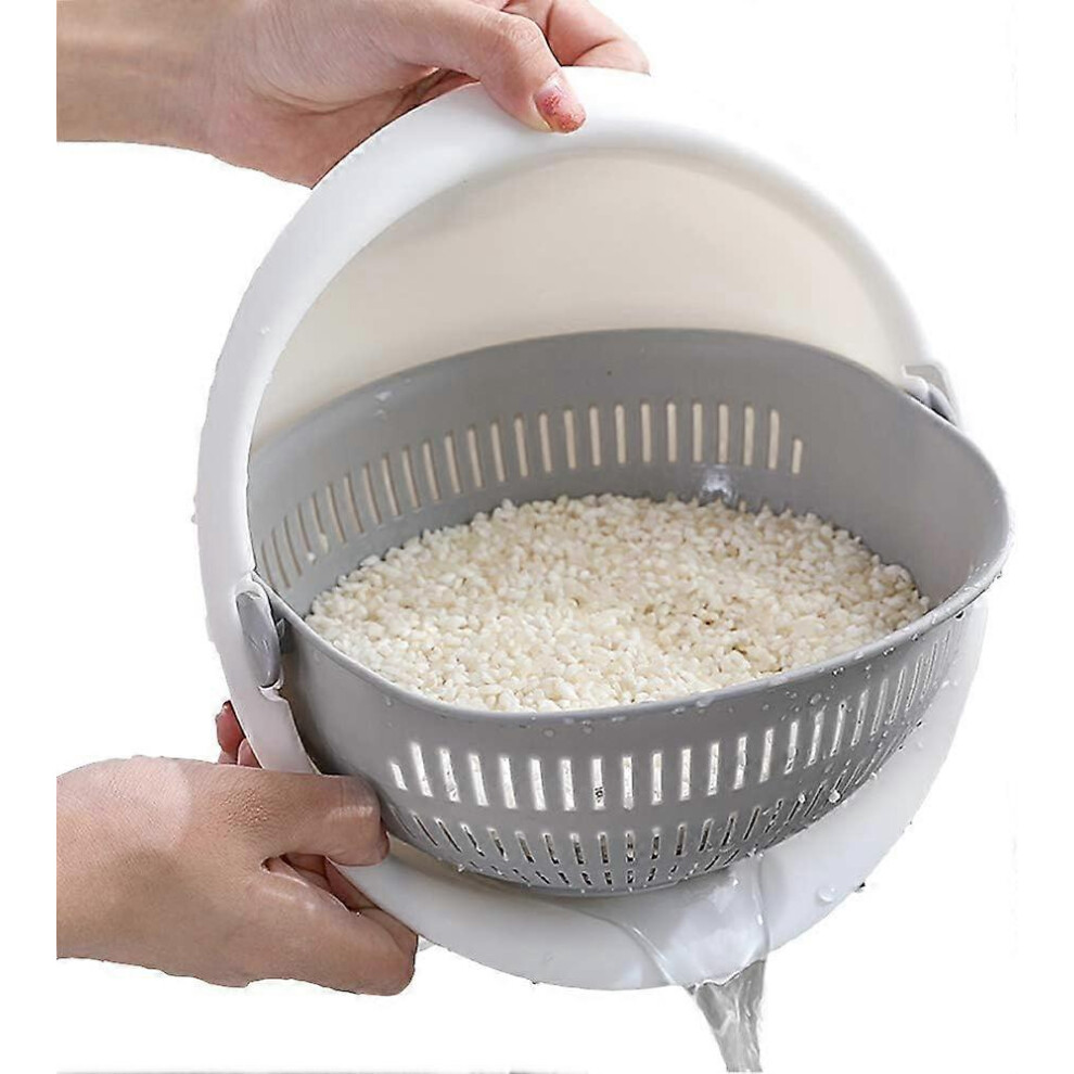 (Colour, One size) Double Layer Swivel Drainer 2 in 1 Bowl Strainer Combo - Kitchen Colander Fruit Wash Strainer for Cleaning Veggies  Noodles (Grey)-image-OPC-PG5BW5X-NEW