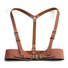(Brown, One size) Leather Body Harness Strap Belts Rave Jewelry For Women And Girls Dance Club Party Gothic Accessories