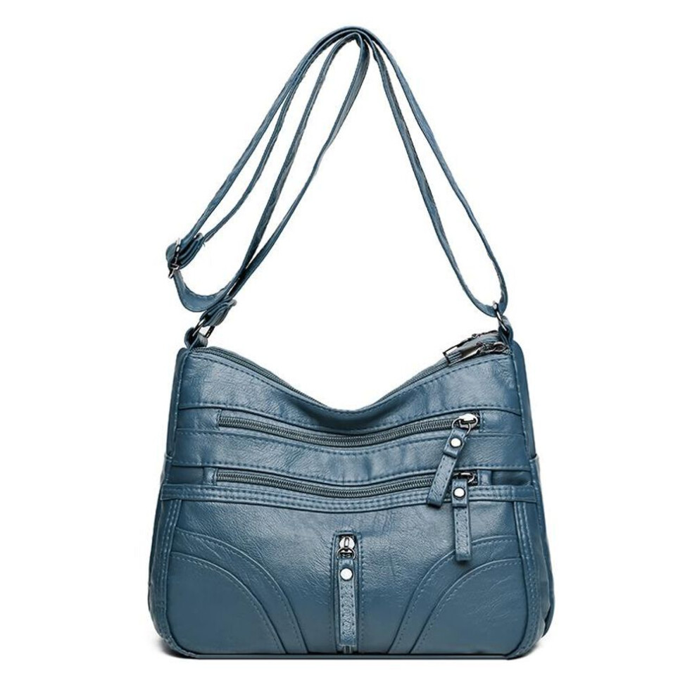 (blue) Women&apos;s Multi-Pocket Bag Large Capacity Pu Small Square Bag Crossbody Bag Middle-Aged Mother Shoulder Bag