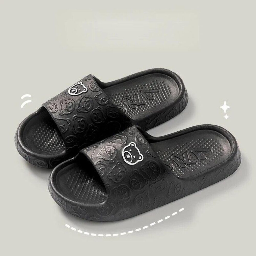 (black, 40-41) New Fashion Summer Couple Cartoon Relief Flat Slides Lithe Thin Sandals For Women Men Slippers Ladies&apos; Home Indoor Flip Flops