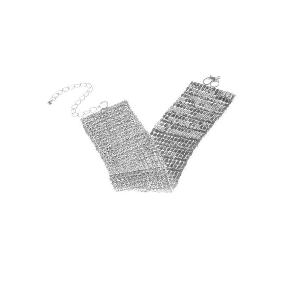 (silver) Sexy Wide Anklets Fully Diamond Foot Chain Nightclub Jewelry Dance Summer Beach Barefoot Chain