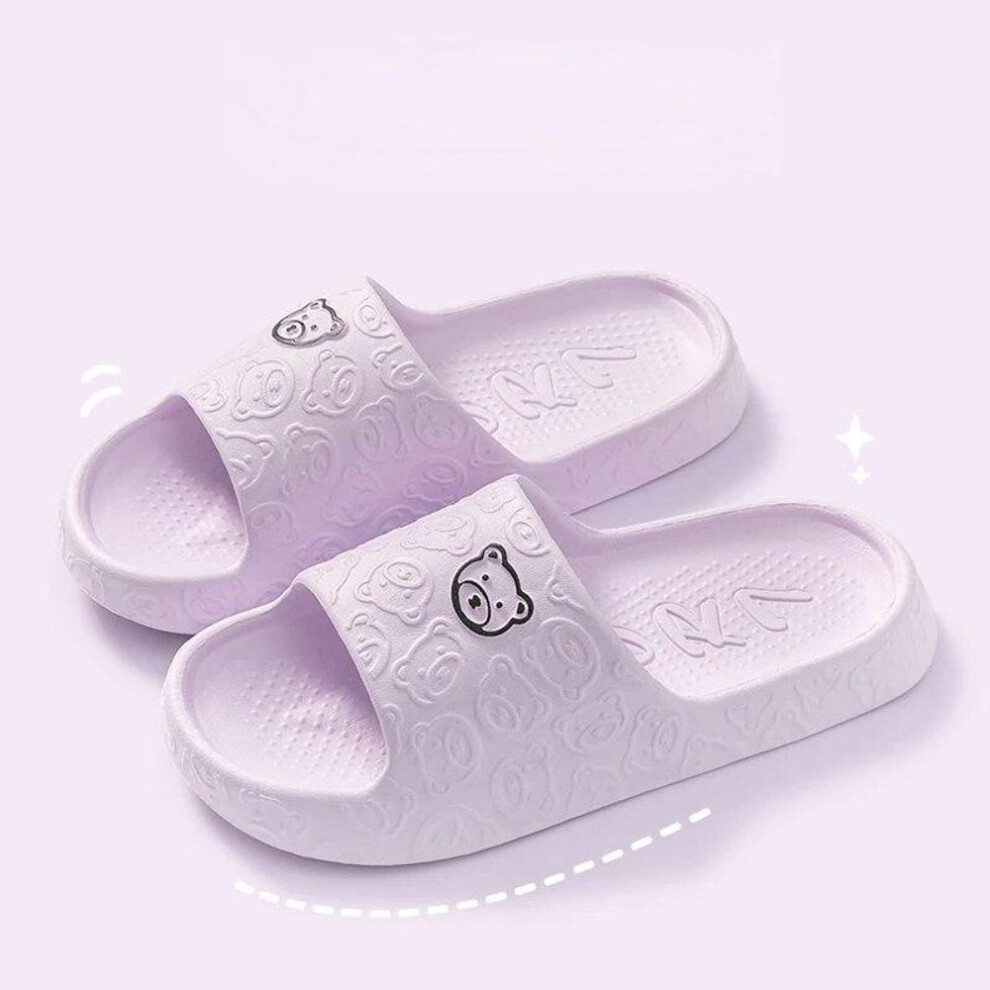 (purple, 36-37) New Fashion Summer Couple Cartoon Relief Flat Slides Lithe Thin Sandals For Women Men Slippers Ladies&apos; Home Indoor Flip Flops