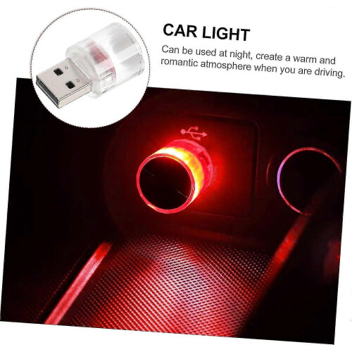 2pcs Mini In-line Small Nightlight Led Car Usb Atmosphere Light red 2