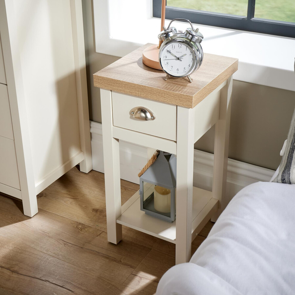 Off White Oak Narrow Bedside Cabinet 1 Drawer Side Table Night Stand