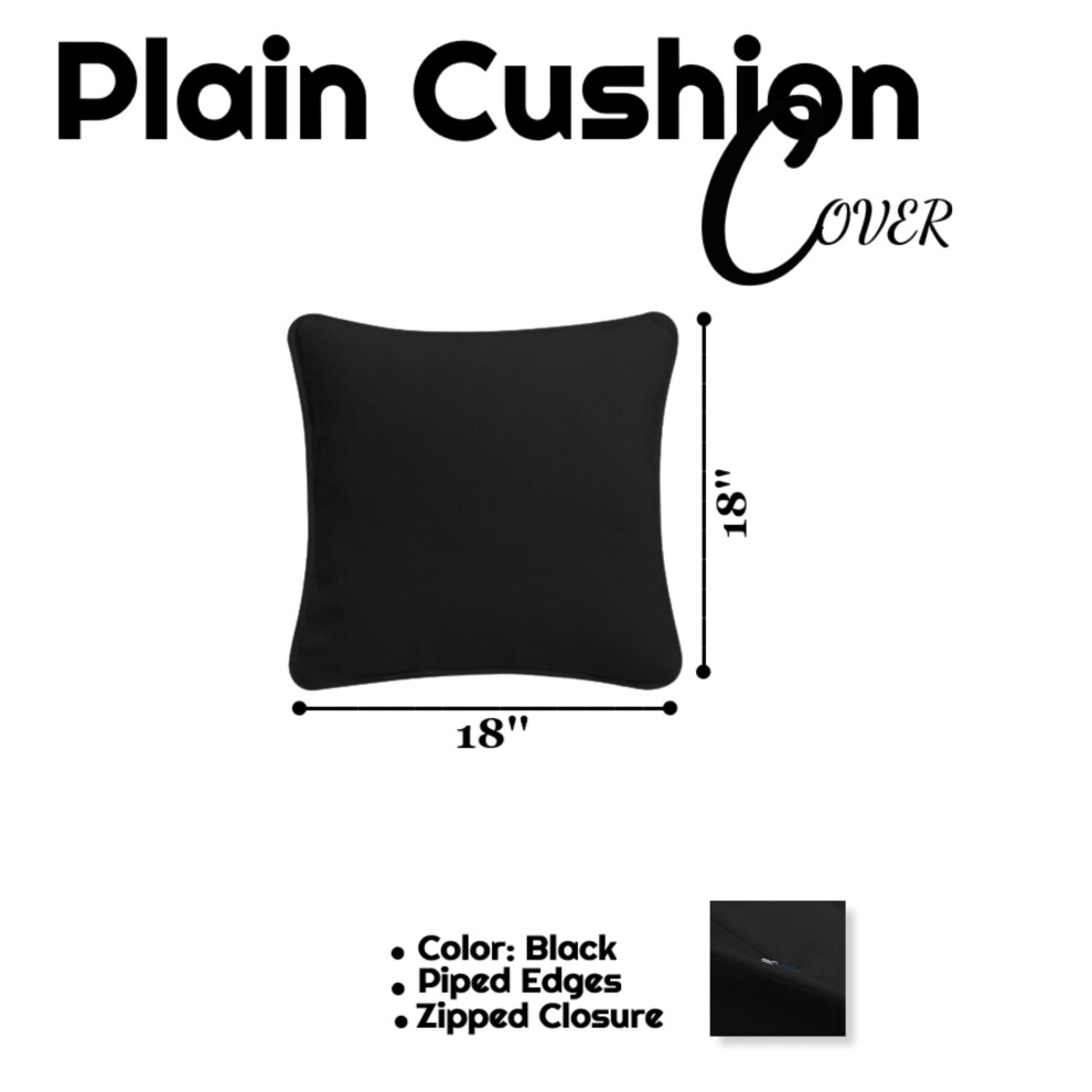 (Black) Cushion Covers Plain Dyed 100% Cotton Home Sofa Office Decor Cushion Case 18x18