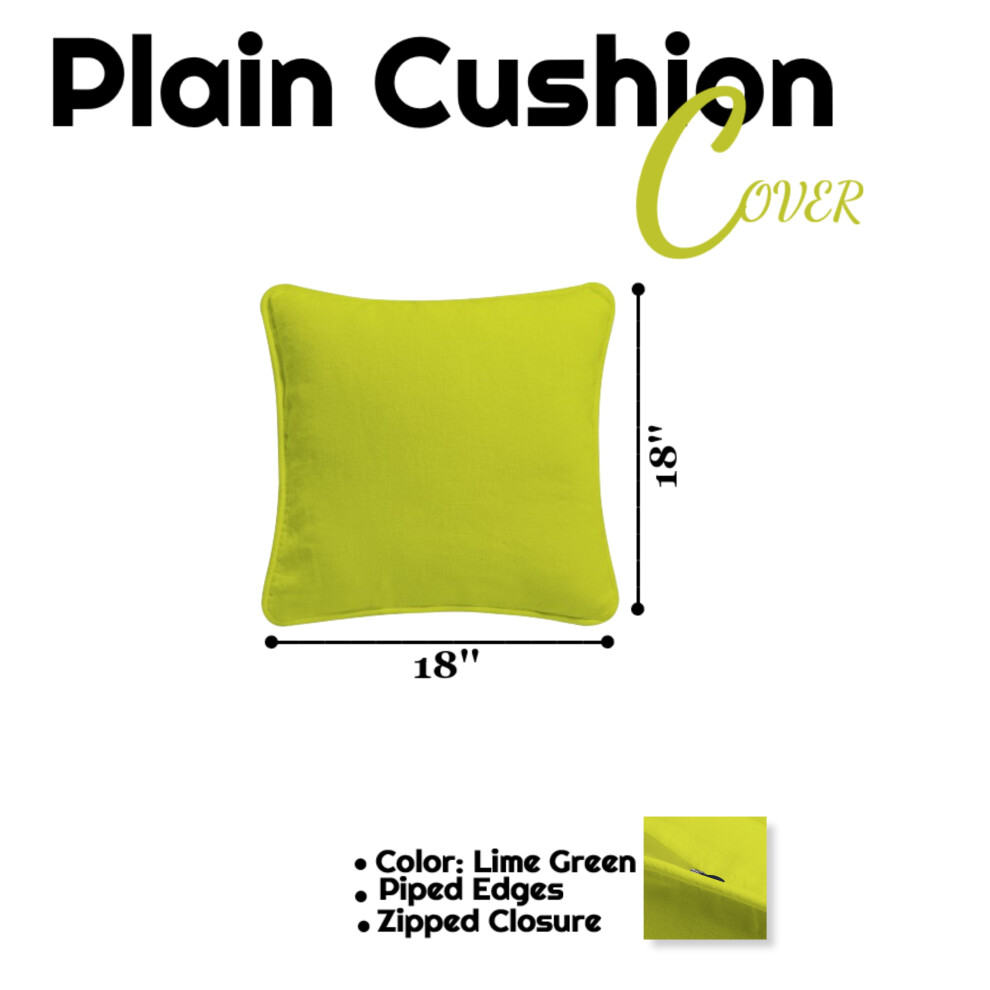 (Lime Green) Cushion Covers Plain Dyed 100% Cotton Home Sofa Office Decor Cushion Case 18x18