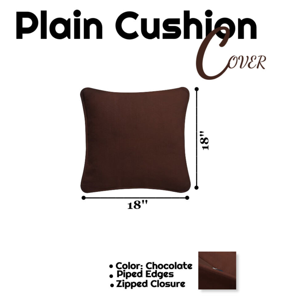 (Chocolate) Cushion Covers Plain Dyed 100% Cotton Home Sofa Office Decor Cushion Case 18x18