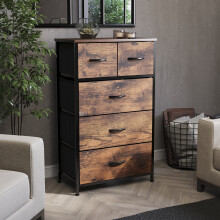 (Rustic Brown) Chorley 5 Fabric Drawer Storage Chest UKFR