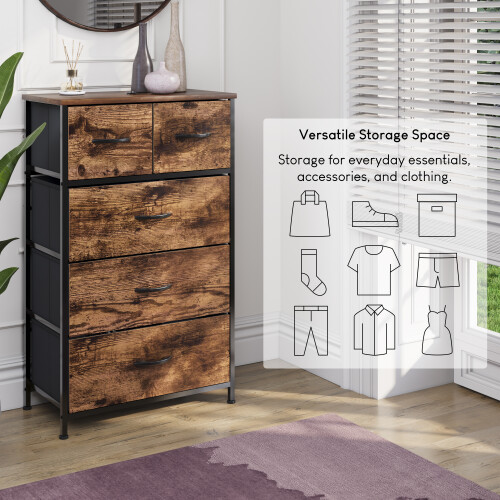 Vida Designs (Rustic Brown) Chorley 5 Fabric Drawer Storage Chest 2