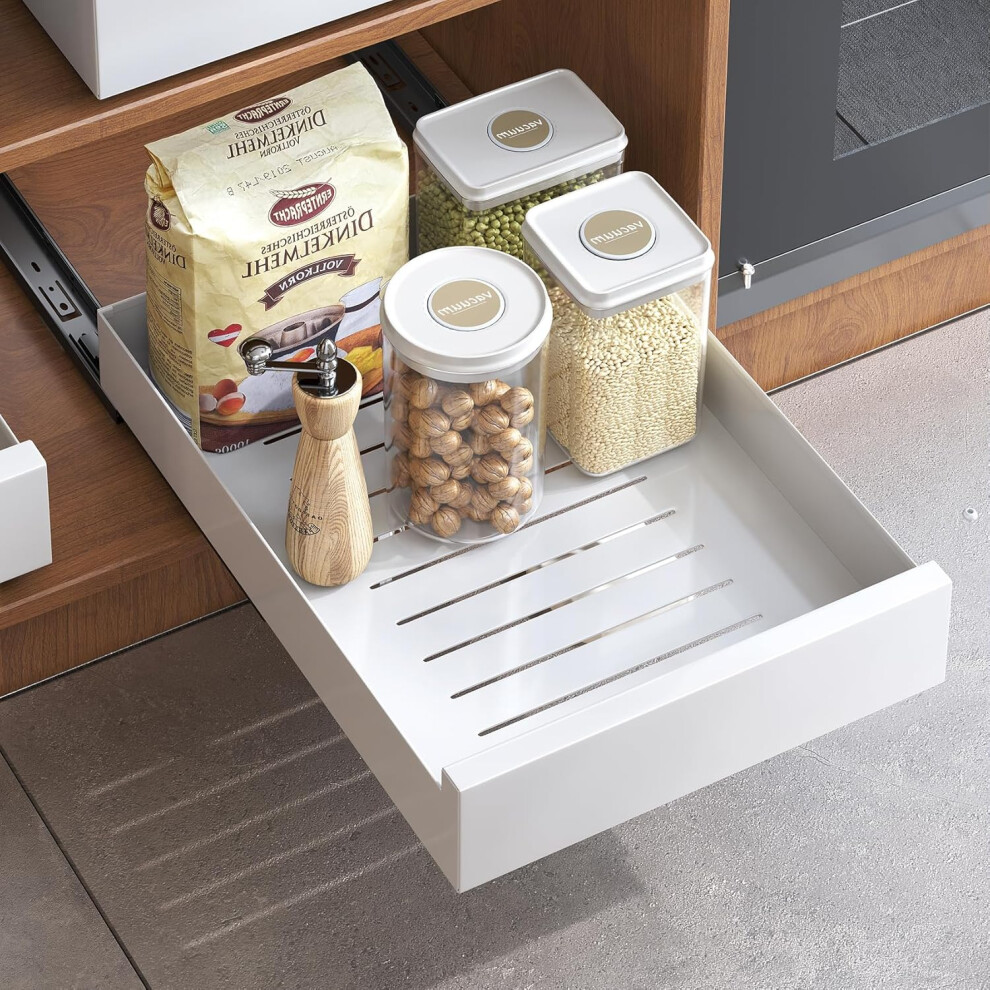 (30cm Wide 43cm Depth, White) Pull Out Cabinet Organizer, Pull Out Shelves Slide Out Drawer Storage Rack for Kitchen Cabinets, Heavy Duty Expandable Sliding Drawer