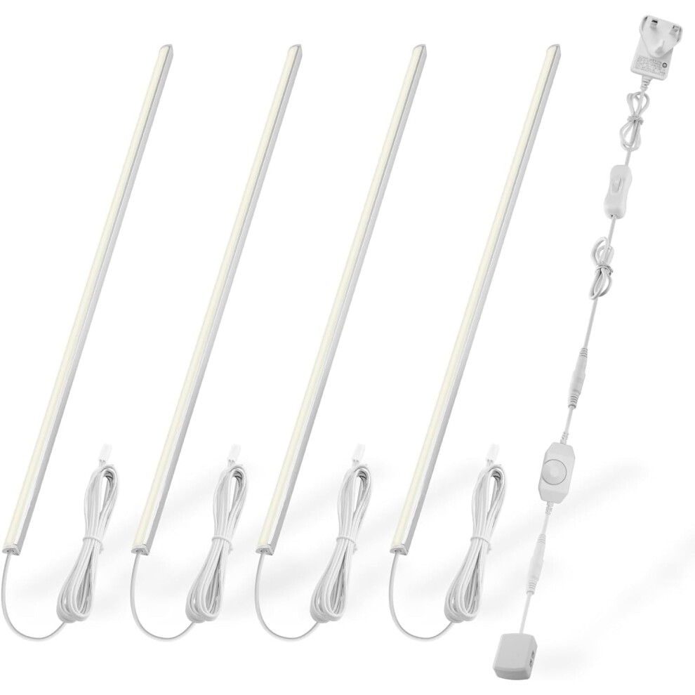 (Cool White) Under Cabinet Lighting Kit - 4 Pieces of Stylish 30cm Dimmable LED Light Strips for Seamless Display Shelf Lighting