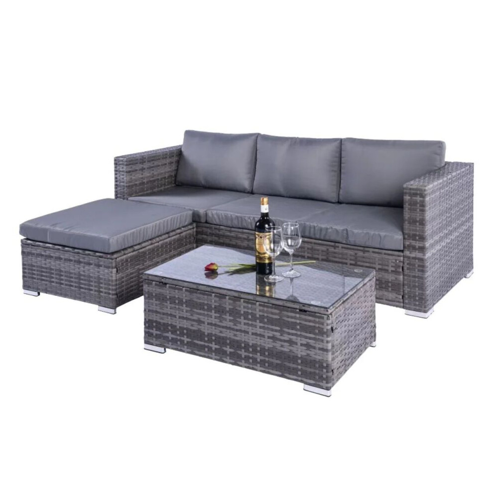 Designer Grey Rattan Sofa Set with Coffee Table 4 Seat Dunham
