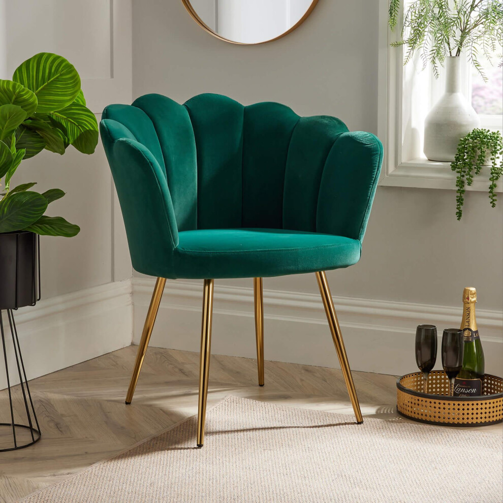 Green Scallop Shell Chair Wing Back Armchair Occasional Gold Legs