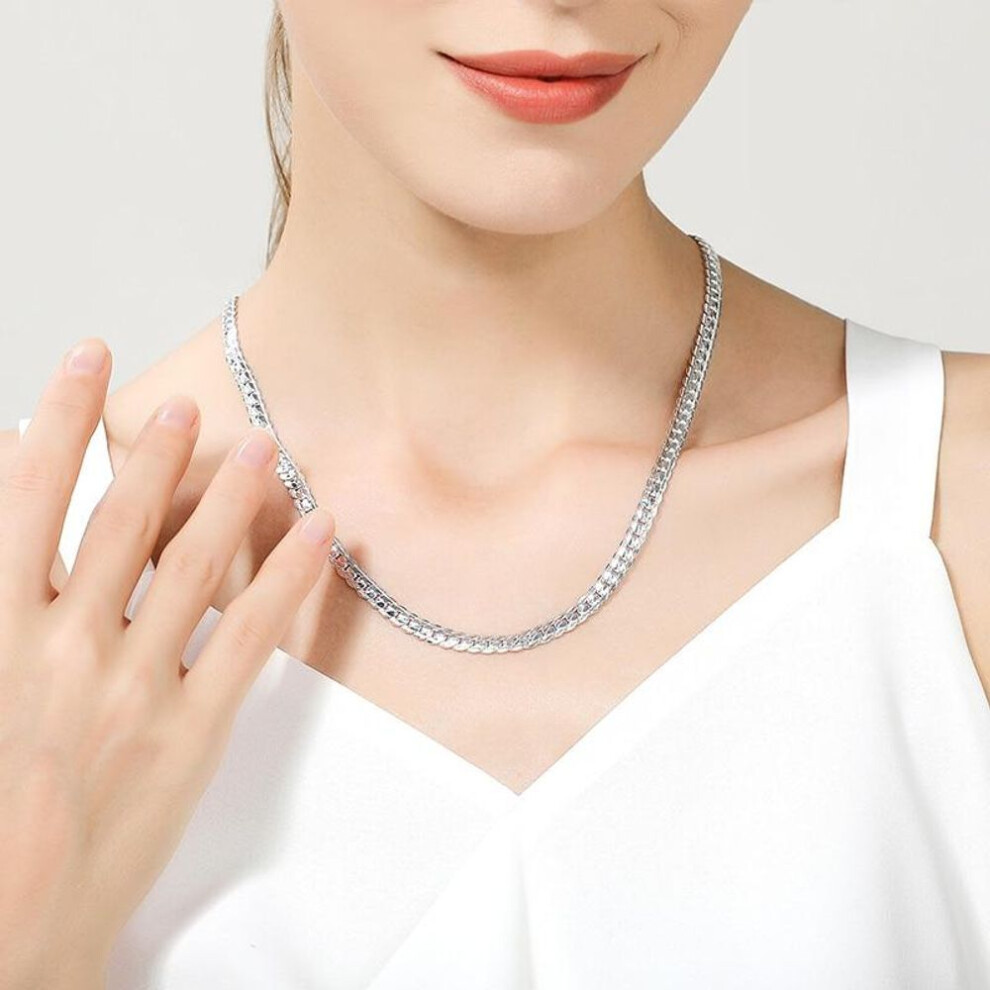 (silver, 55cm) 925 Sterling Silver 6mm Full Sideways Necklace 18/20/22/24 Inch Chain For Woman Men Fashion Wedding Engagement Jewelry