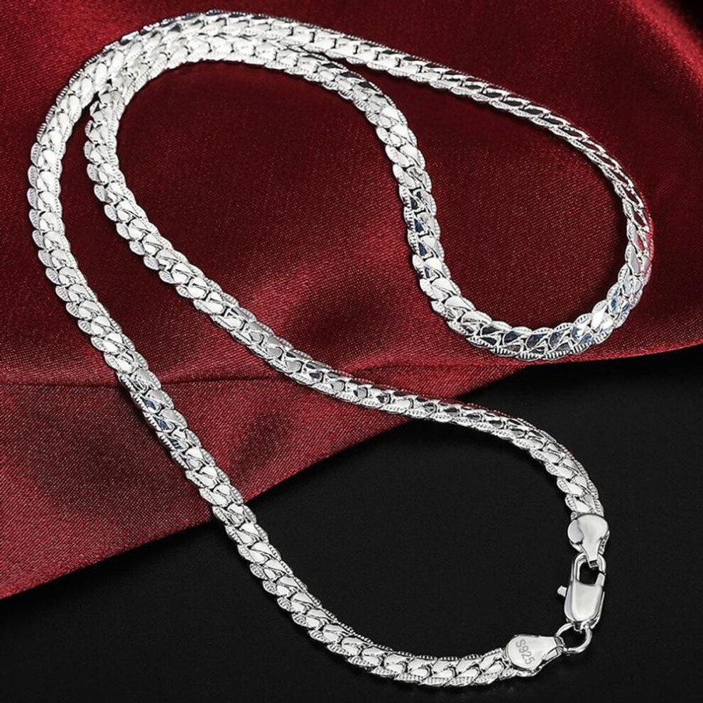 (silver, 50cm) 925 Sterling Silver 6mm Full Sideways Necklace 18/20/22/24 Inch Chain For Woman Men Fashion Wedding Engagement Jewelry
