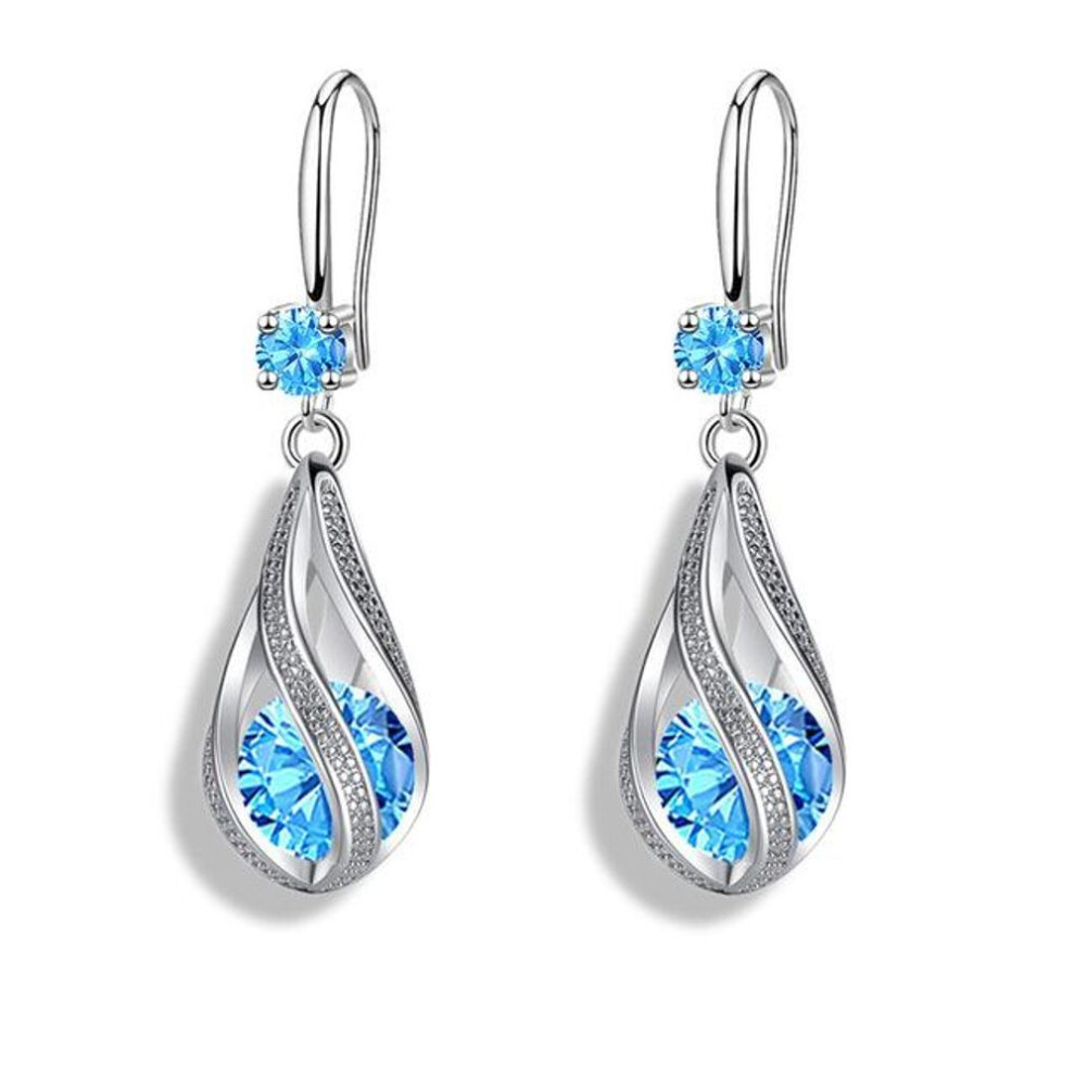 (blue) Fine New 925 Sterling Silver Luxury Crystal Zircon Earrings Charms For Woman Cute Engagement Wedding Jewelry Drop Gift