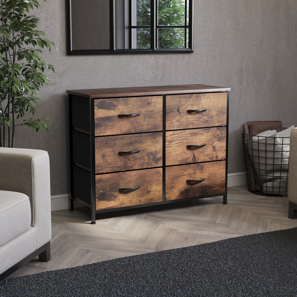 (Rustic Brown) Chorley 6 Fabric Drawer Home Storage Chest