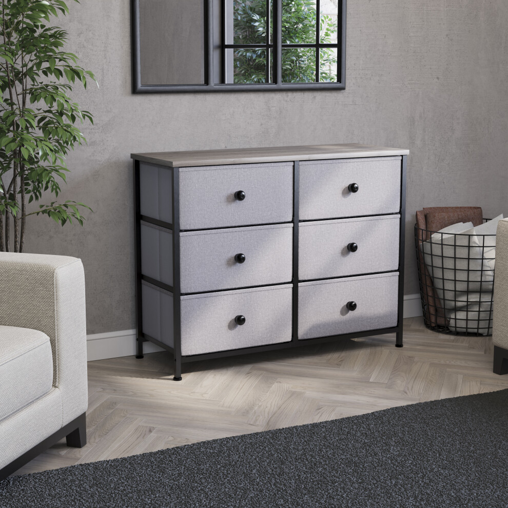 (Beige & Grey) Chorley 6 Fabric Drawer Home Storage Chest UKFR