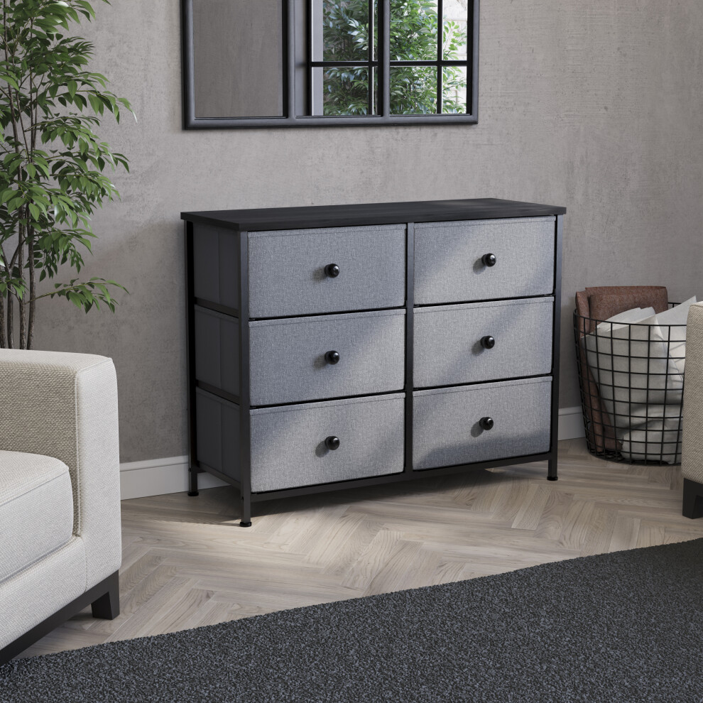 (Grey & Black) Chorley 6 Fabric Drawer Home Storage Chest