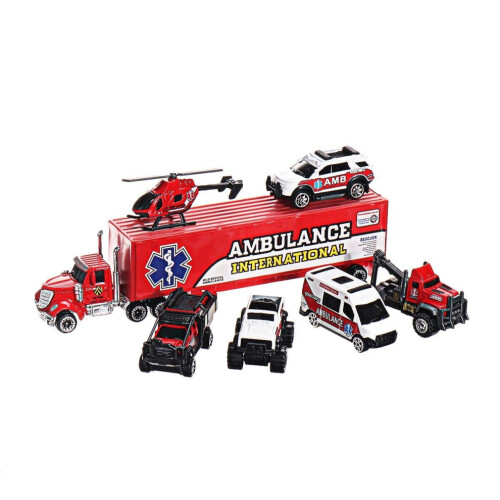 (Engineering Vehicle) 7 PCS Alloy Plastic Diecast Engineering Vehicle Ambulance Polices Σετ παιχνιδιών 1
