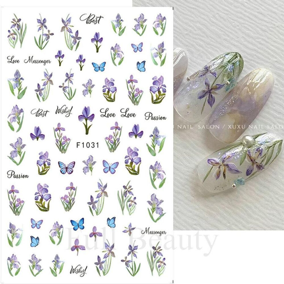 (F1031) 3D Lace Nail Stickers: Purple Blossom & Butterfly Art