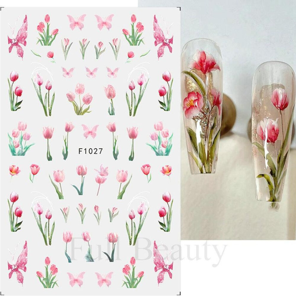 (F1027) 3D Lace Nail Stickers: Purple Blossom & Butterfly Art