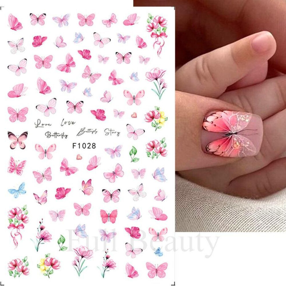 (F1028) 3D Lace Nail Stickers: Purple Blossom & Butterfly Art