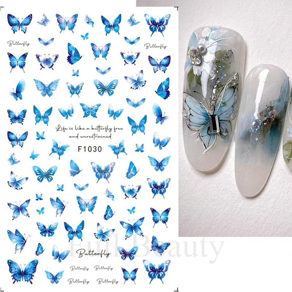 (F1030) 3D Lace Nail Stickers: Purple Blossom & Butterfly Art