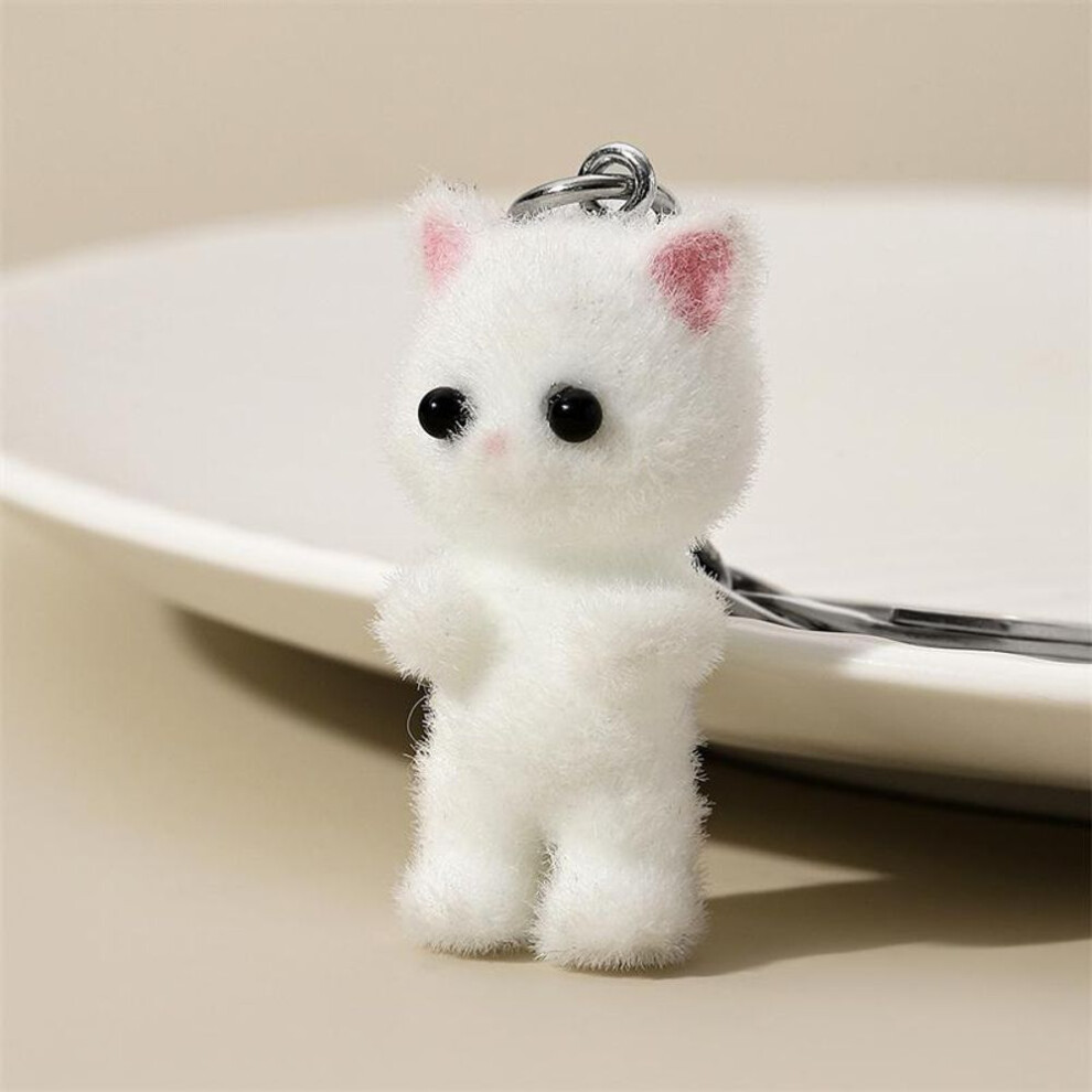 (Other) Cute Flocking Animals Cartoon Cats Shape Keychain Resin Dolls Beads Pendant Diy Jewelry Schoolbag Garment Accessories Gift