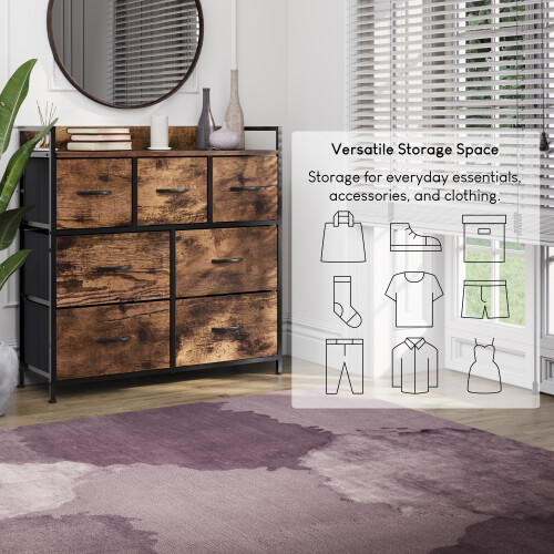 Vida Designs (Rustic Brown) Chorley 7 Fabric Drawer Home Storage Chest 2