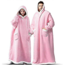 Super Long Flannel Blanket with Sleeves Winter Hoodies Sweatshirt Women Men Pullover Fleece Giant Tv Blanket