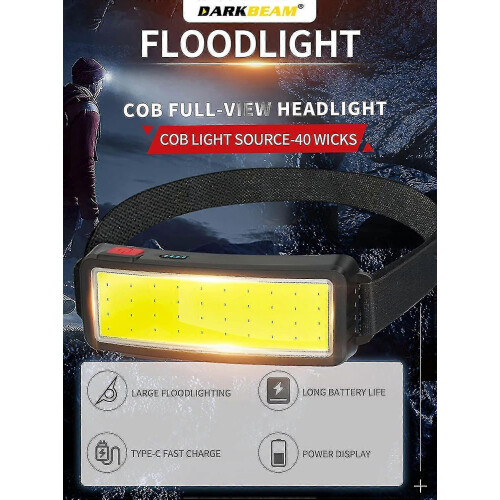 Cob Led Headlight, Powerful Usb Rechargeable Headlight, Waterproof Headlight 2000 Lumens 2pcs 1