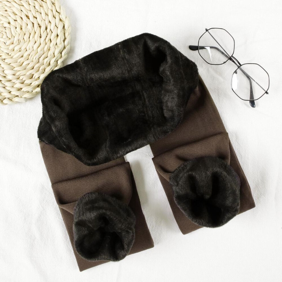 (brown, M) Autumn Winter Fashion Model Plus Thick Velvet Warm Seamlessly Integrated Inverted Cashmere Leggings