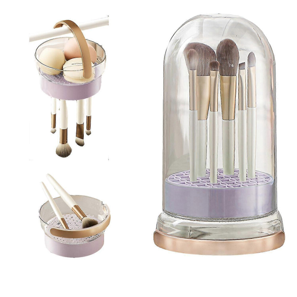 Purple (Purple) Makeup Brush Cleaner Bowl 3 In 1 Makeup Brush Cleaner Mat & Brush Drying Holder Dustproof Makeup Brush Organizer With Lid