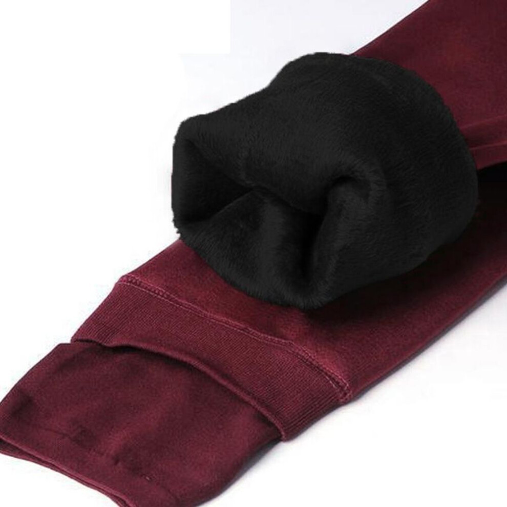 (wine, M) Women Leggings Solid Color High Waist Push Up Plus Velvet Pants Women Warm Trousers