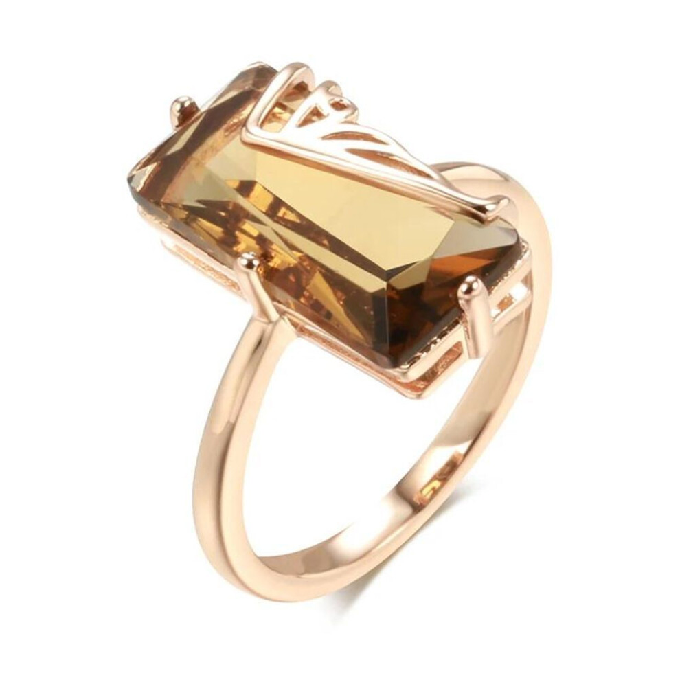 (as the picture, 8) Hollow Inlay Square Light Tea Color Zircon Large Rings Elegant Geometric Jewelry Women Rings Accessories