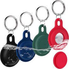 4pcs Waterproof Airtag Holder Case, Soft Silicone Airtag Keychain Case Hidden for Dog Collar, Luggage, Tracker Key Ring
