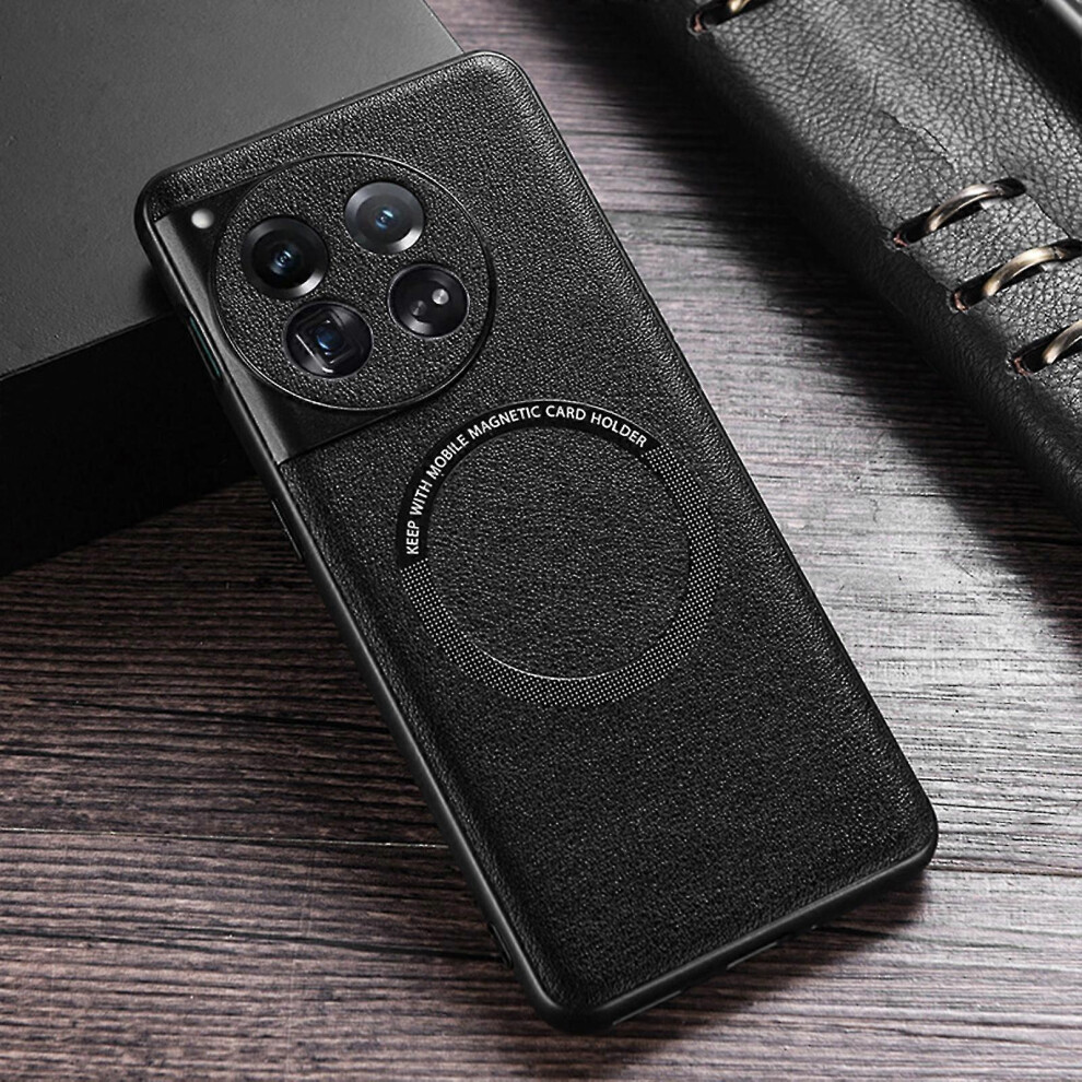 (Black) Magsafe Case For Oneplus 12, Pu Leather All-Inclusive Shockproof Cover With Camera Lens Protection Black 5778930884469