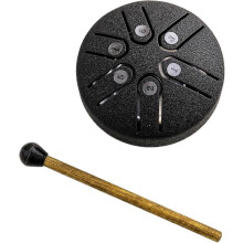 (Black) Buddha Stones Mini Steel Tongue Drum, 3 Inch Sound Healing Drum Kit, Mini Handpan Drum, 6 Note Worry Free Drum, Handpan Drum